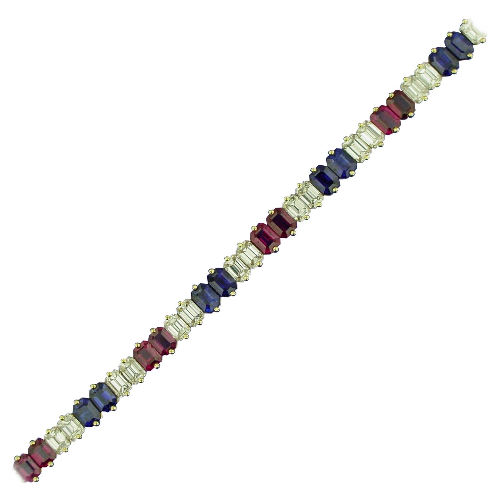 Ruby Diamond and Sapphire Bracelet For Sale