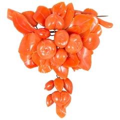Victorian Coral Brooch with a Carved Floral Motif