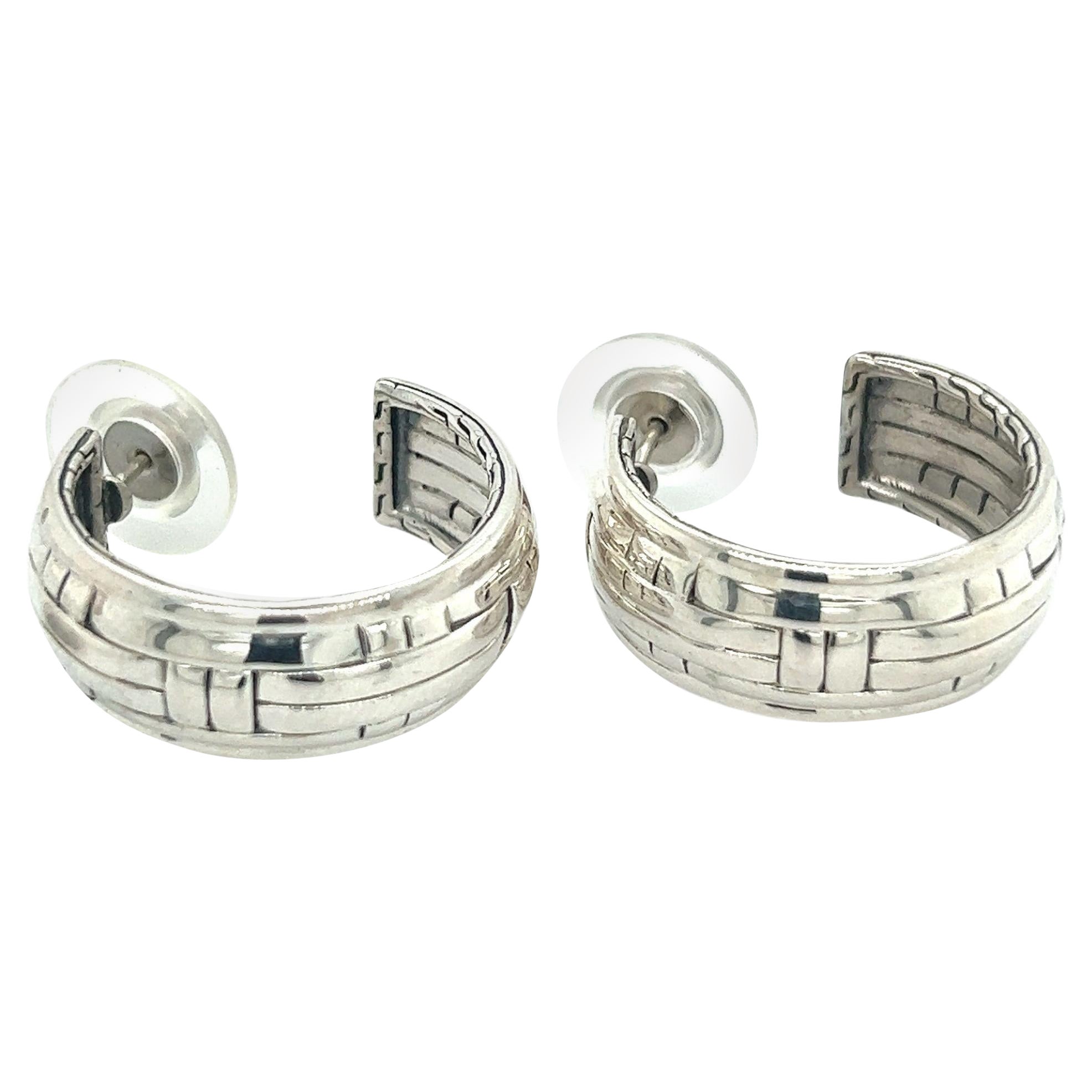 John Hardy Estate Ladies Hoop Earrings Silver 