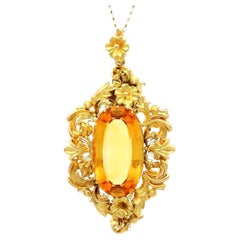 Antique 15.34 Carat Citrine and 18k Yellow Gold Pendant 