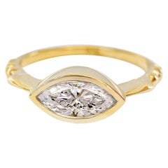 East West Marquise Bezel Set Diamond Solitaire Elegant Engagement Ring