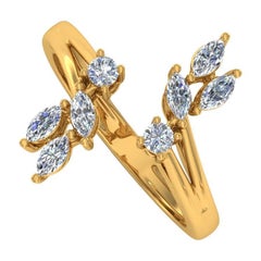 Natural 0.56 Carat Marquise Round Diamond Cuff Ring 14 Karat Yellow Gold Jewelry