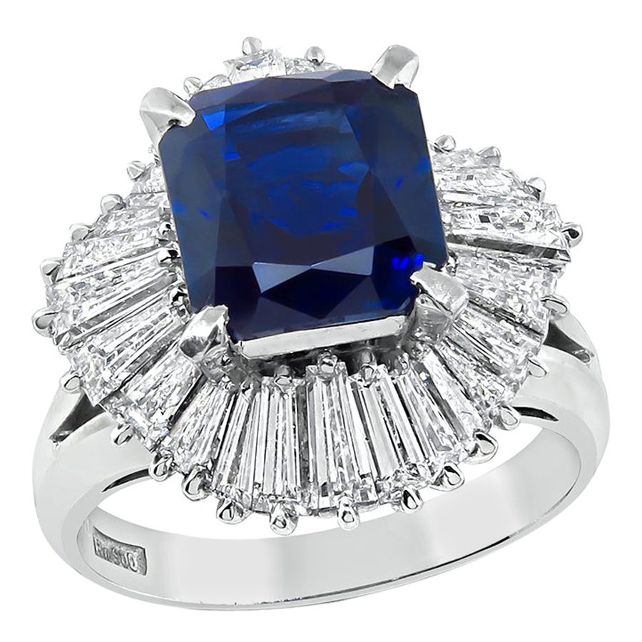 GIA Certified 2.97ct Sapphire 2.04ct Diamond Engagement Ring For Sale