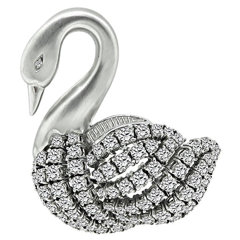 6.30ct Diamond White Gold Swan Pin For Sale