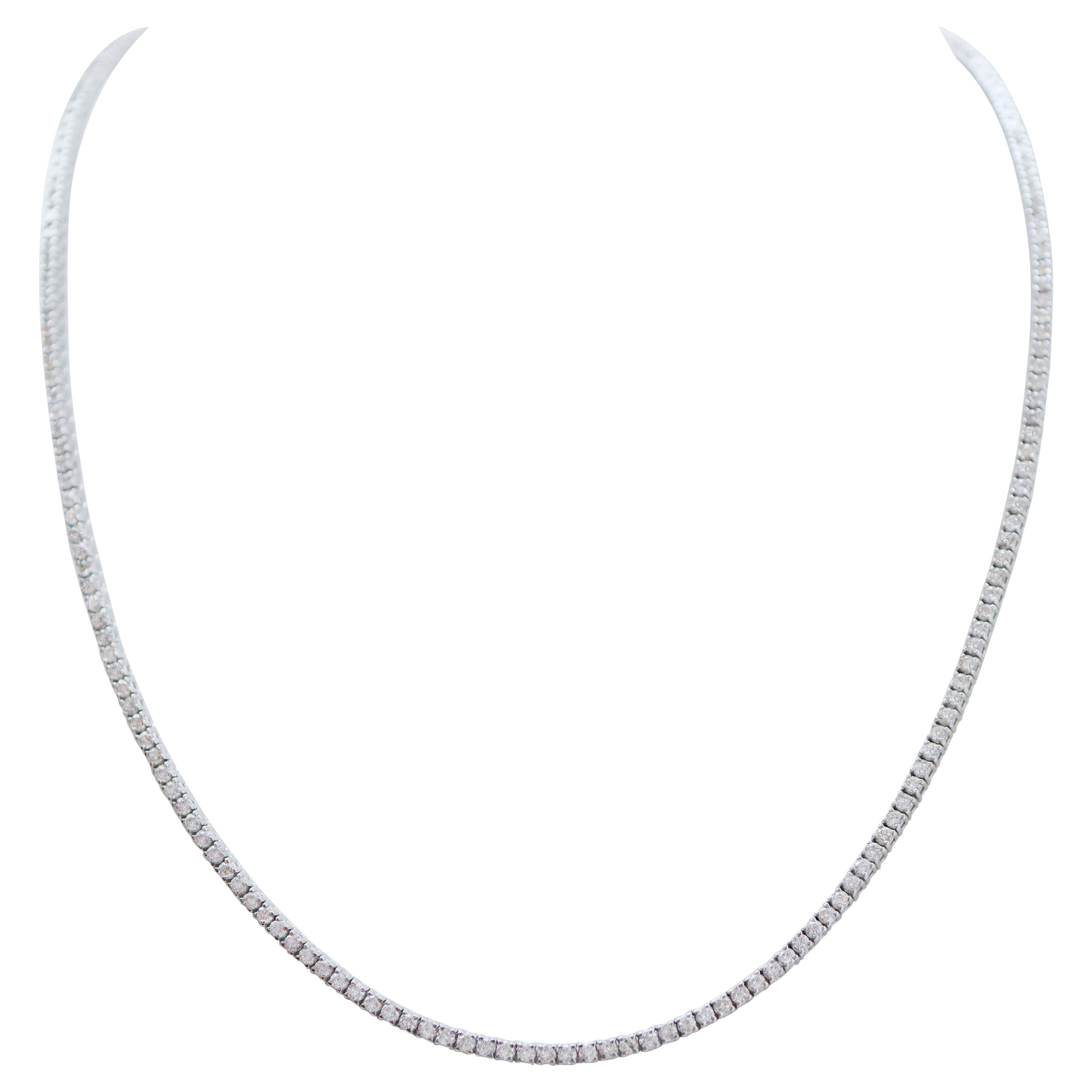 5.68 Carat Diamonds, 18 Karat White Gold Tennis Necklace.