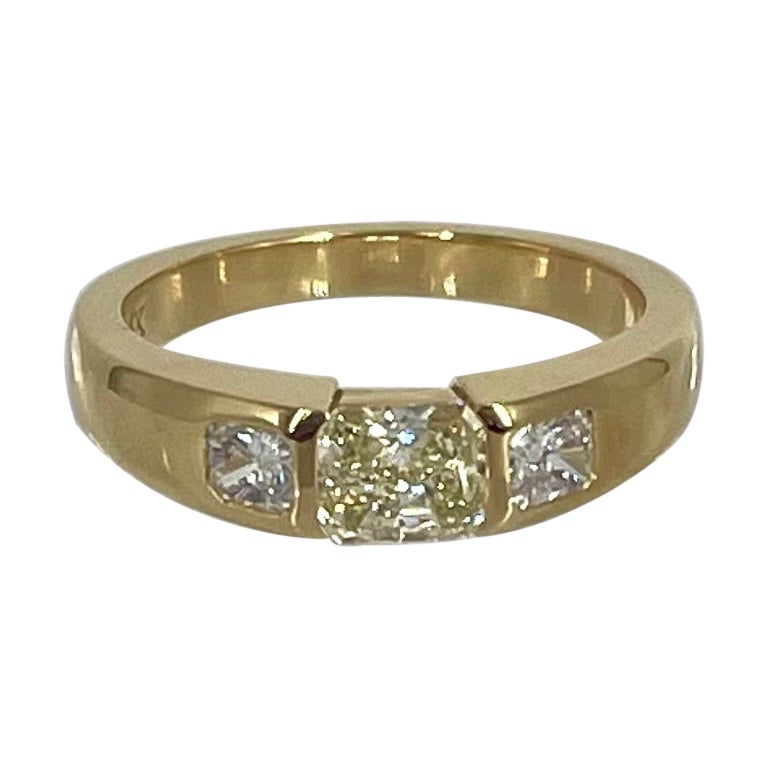 J. Birnbach 0.55 carat Fancy Light Yellow Radiant Diamond Three Stone Ring