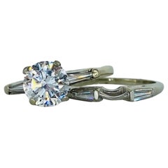 Retro 1.28 Carat D/I1 Round Diamond Engagement Ring Set 14k White Gold