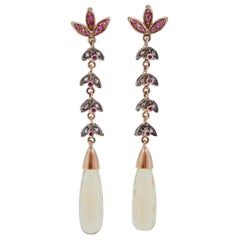 Topazs, Rubies, Diamonds, Rose Gold and Silver Earrings.