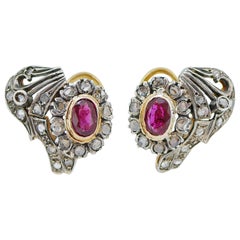 Vintage Rubies, Diamonds, 18 Karat Rose Gold and Silver Earrings.