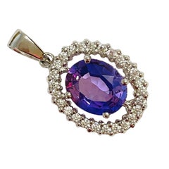 New African IF 3.10 Ct Color Changing Blue Purple Sapphire Sterling Pendant