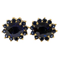 New African If 6.4ct Deep Blue Sapphire Yellow Gold Plate Sterling Earrings