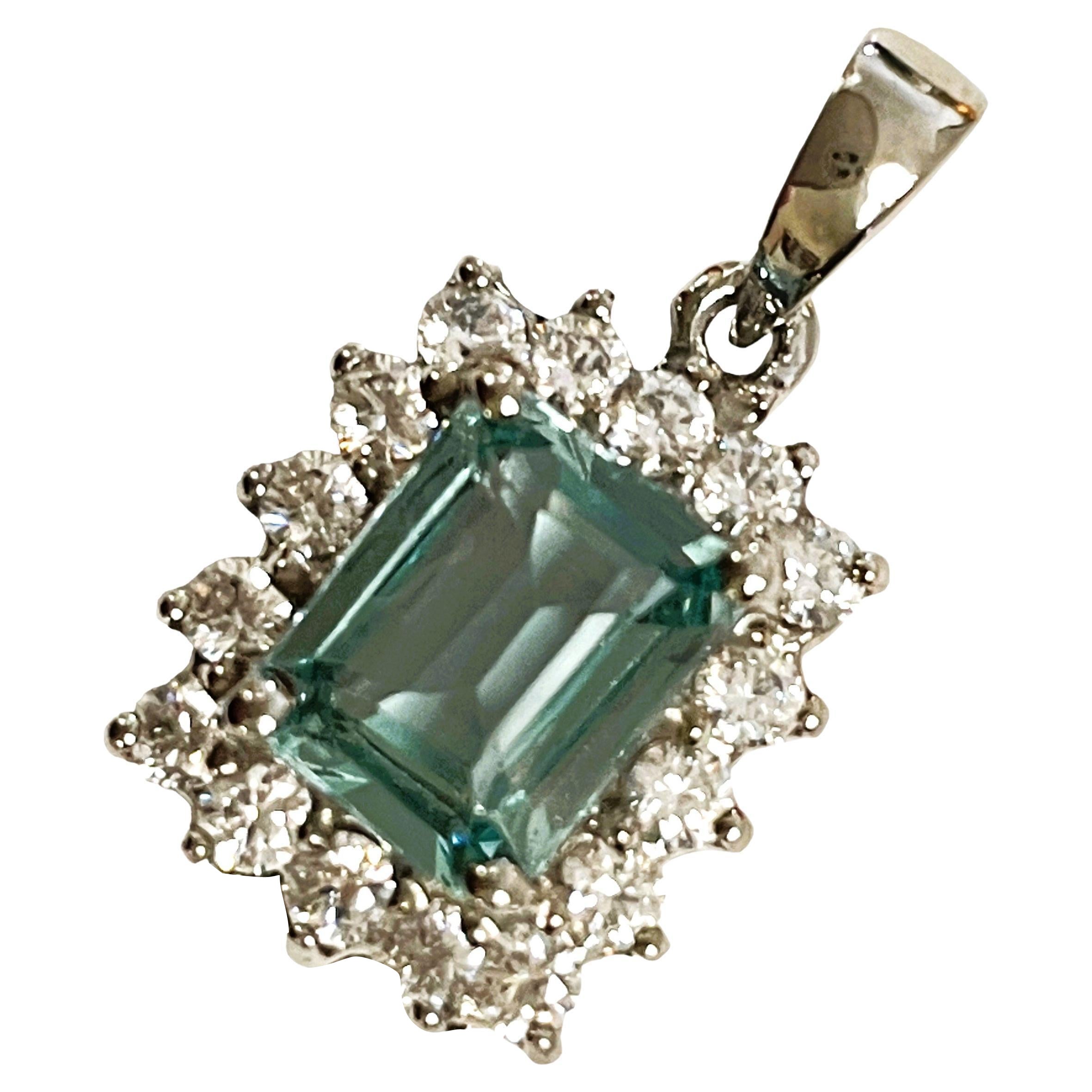 New African IF 2.4 Carat Paraiba Green & White Sapphire Sterling Pendant For Sale