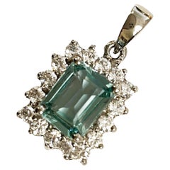 New African IF 2.4 Carat Paraiba Green & White Sapphire Sterling Pendant