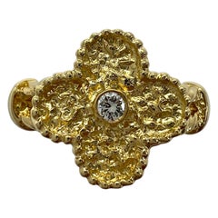 Rare Vintage Van Cleef & Arpels Alhambra Diamond Flower 18k Yellow Gold Ring