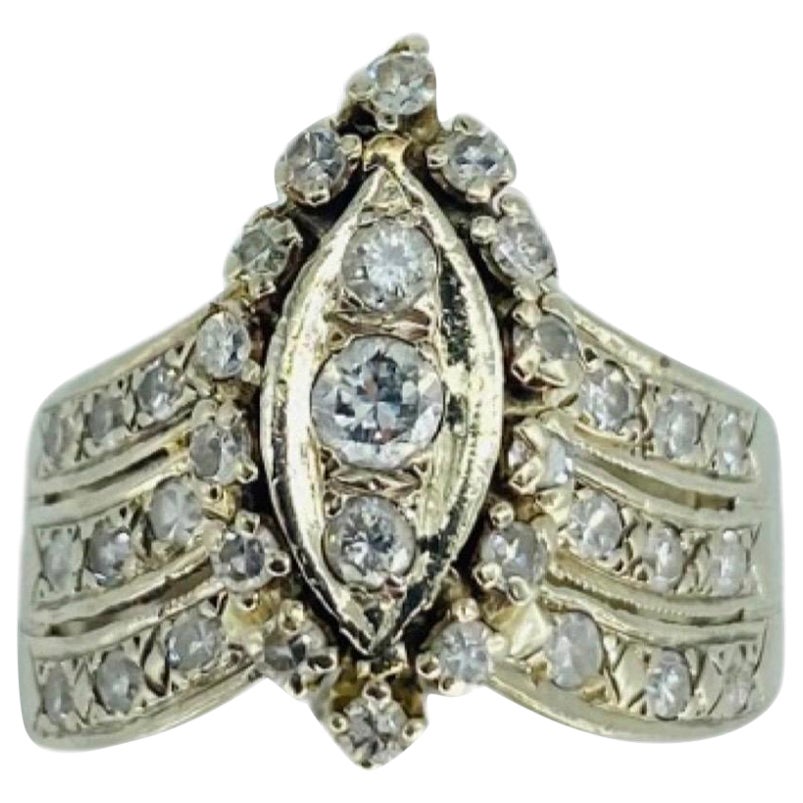 Retro Harold Freeman EREV 1.20 Carat Diamonds Tiara 3-Row Ring 14k White Gold For Sale