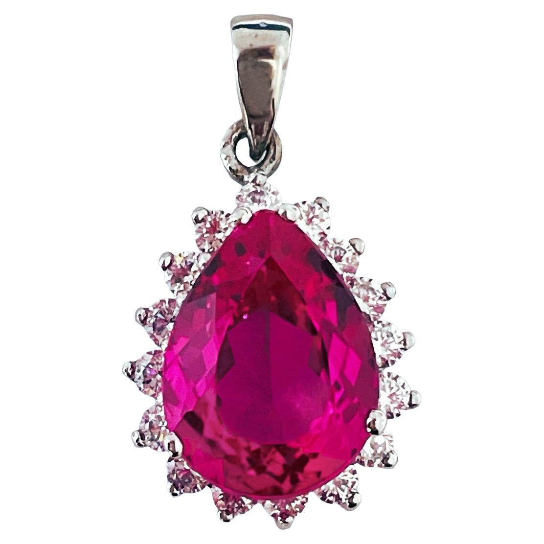 New African 8.7 Carat Raspberry Topaz and White Sapphire Sterling Pendant For Sale