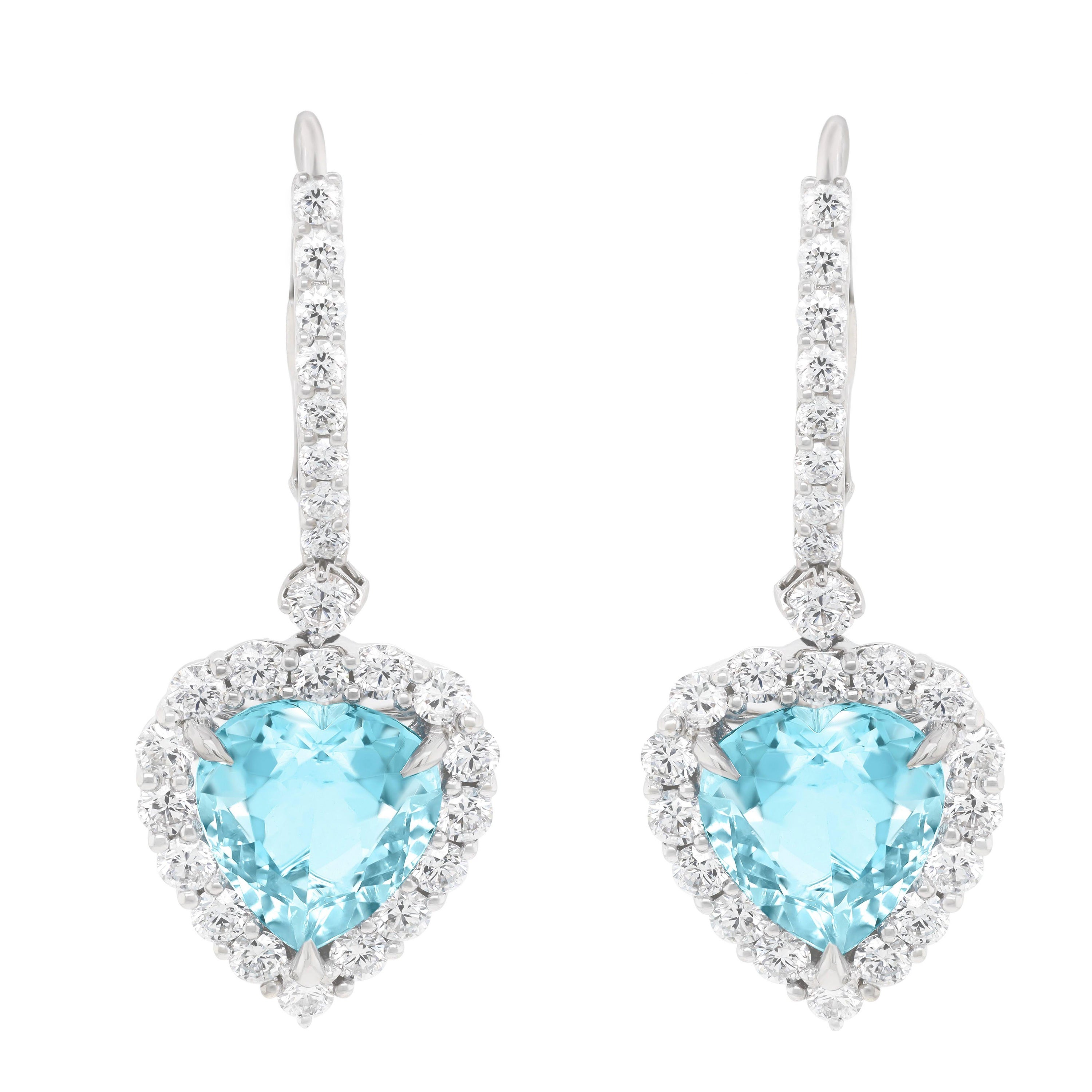 Diana M. 7.70 Carat Aquamarine Heart Center Stone Earrings For Sale