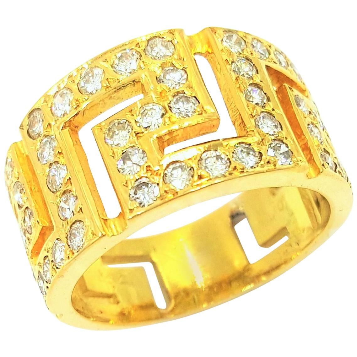 Fascinating .70 Carats Diamonds Gold Greek Key Fashion Ring For Sale