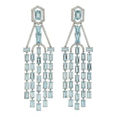  Meghna Jewels 21.06 Carats Aquamarine Diamond 14 Karat Gold Chandelier Earrings