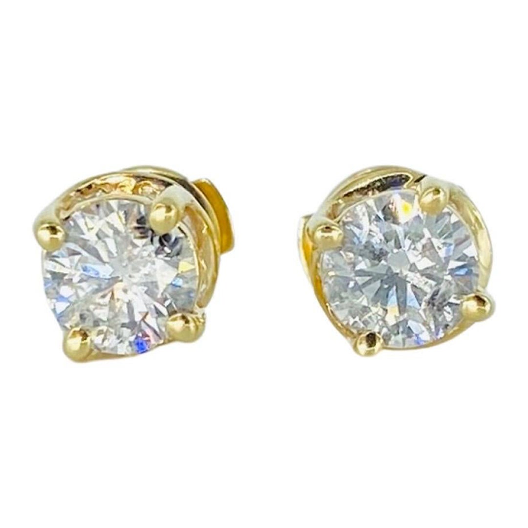 Vintage 2.00 Carat Total Diamonds Designer Stud Earrings Patented Backing 14k For Sale