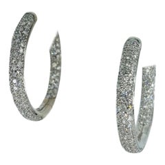 Vintage 3.00 Carat Diamonds In & Out Hoop Earrings 14k White Gold