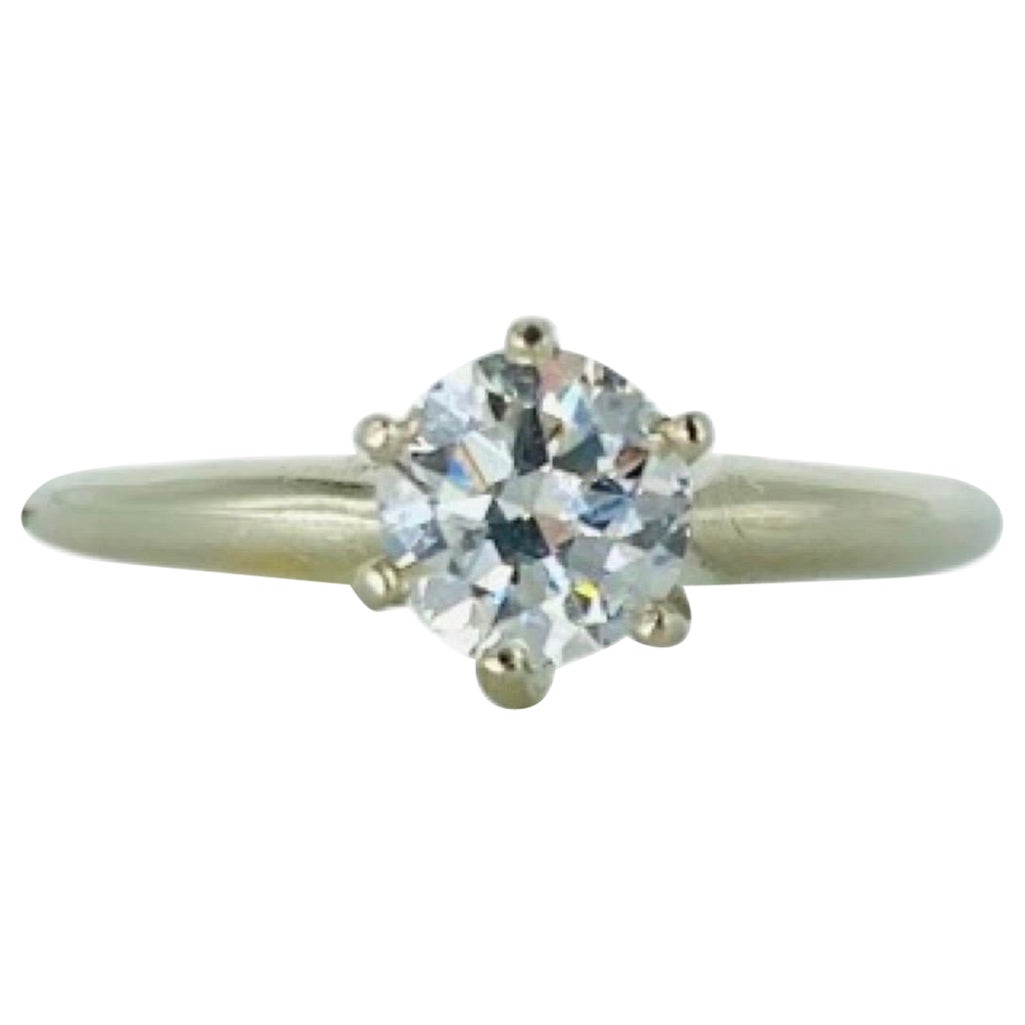 Vintage GIA Certified 0.58 Carat F/SI2 Round Diamond 6-Prong Engagement Ring 14k