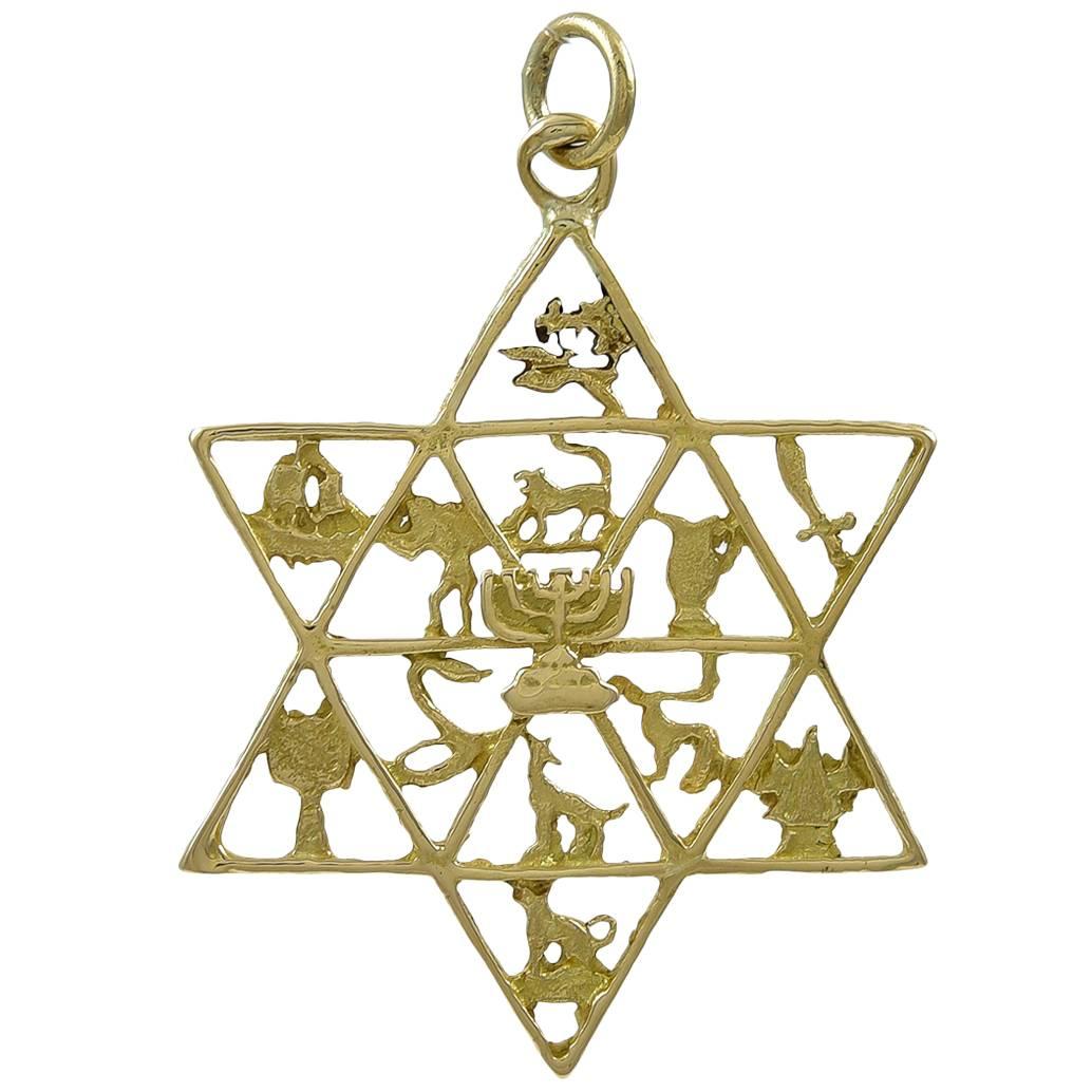 Large Twelve Tribes of Israel Gold Star of David 