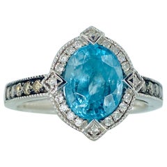 LeVian 2.15tcw Sea Blue Aquamarine and Diamonds Ring 14k White Gold