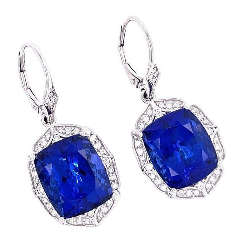 Tanzanite and Diamond White Gold Dangle Earrings