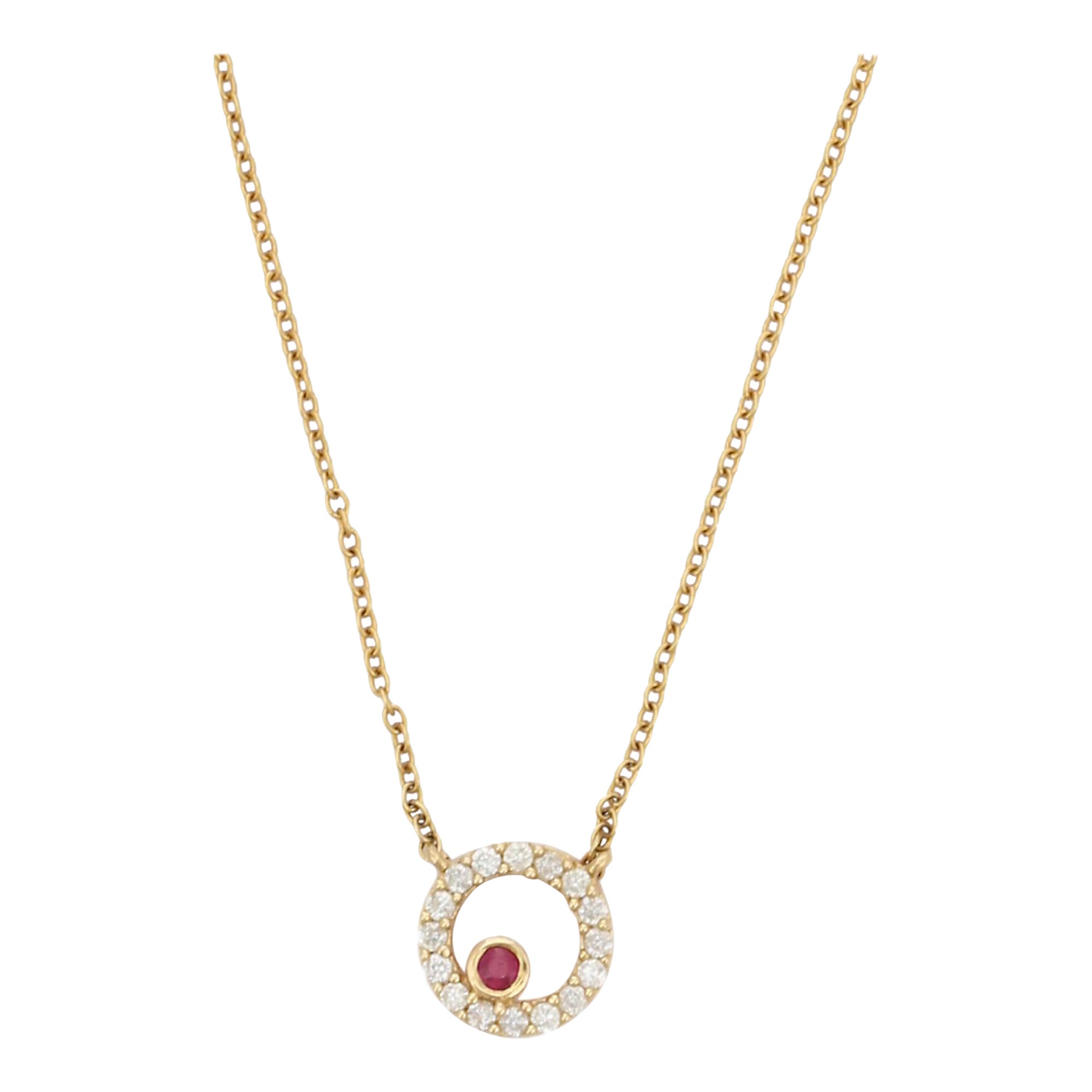 Dainty Diamond Ruby Necklace 14k Solid Yellow Gold, Bride To Be Gift For Her