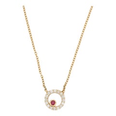 Dainty Diamond Ruby Necklace 14k Solid Yellow Gold, Bride To Be Gift For Her
