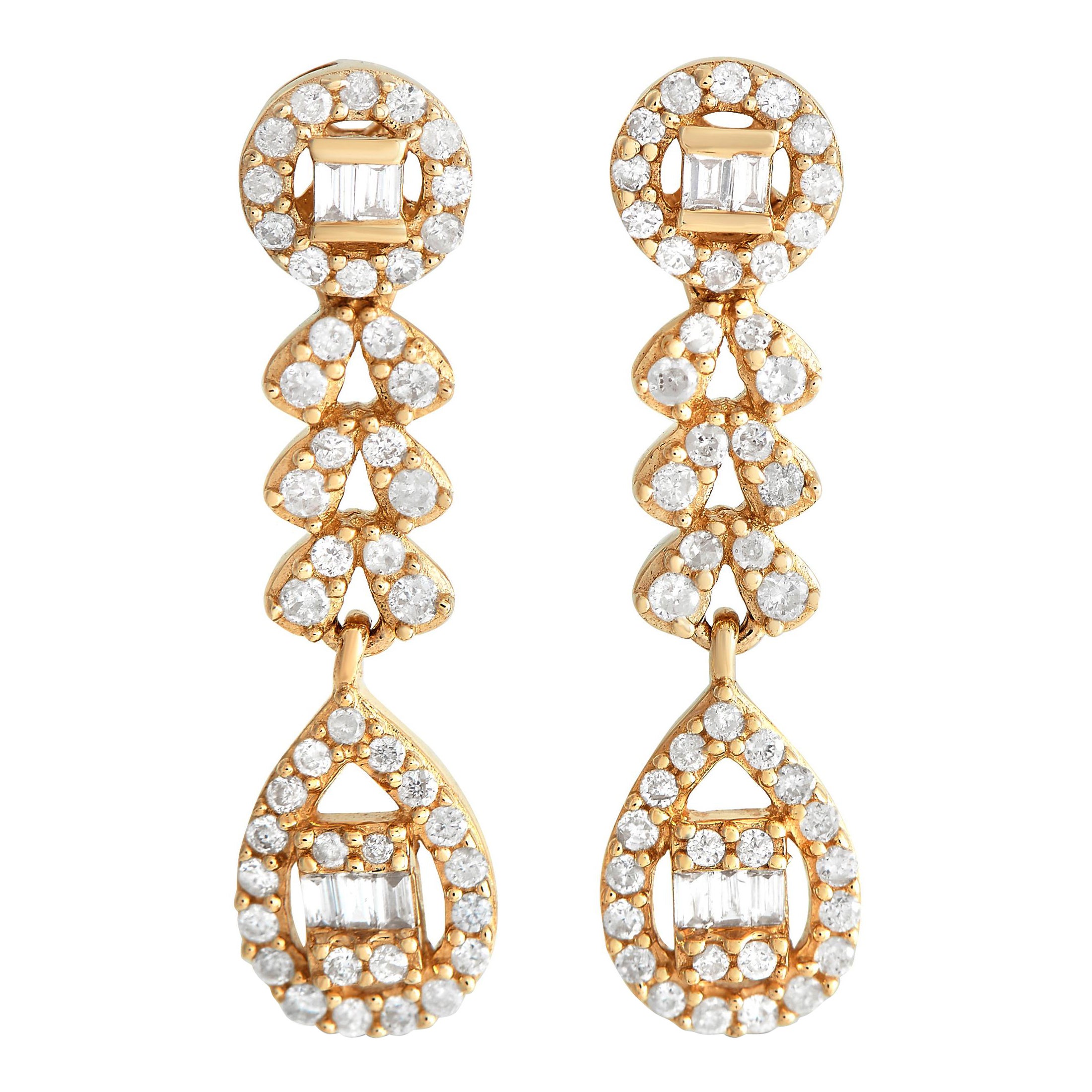 LB Exclusive 14K Yellow Gold 0.35ct Diamond Dangle Earrings For Sale
