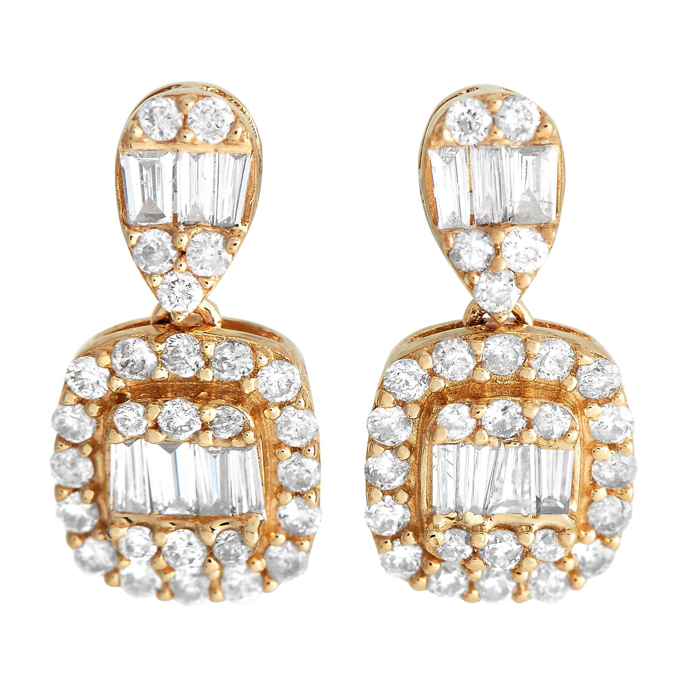 LB Exclusive 14K Yellow Gold 0.55ct Diamond Drop Earrings For Sale