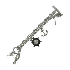 Bracelet à chaîne en argent représentant un drapeau de bateau à ancre et un nœud