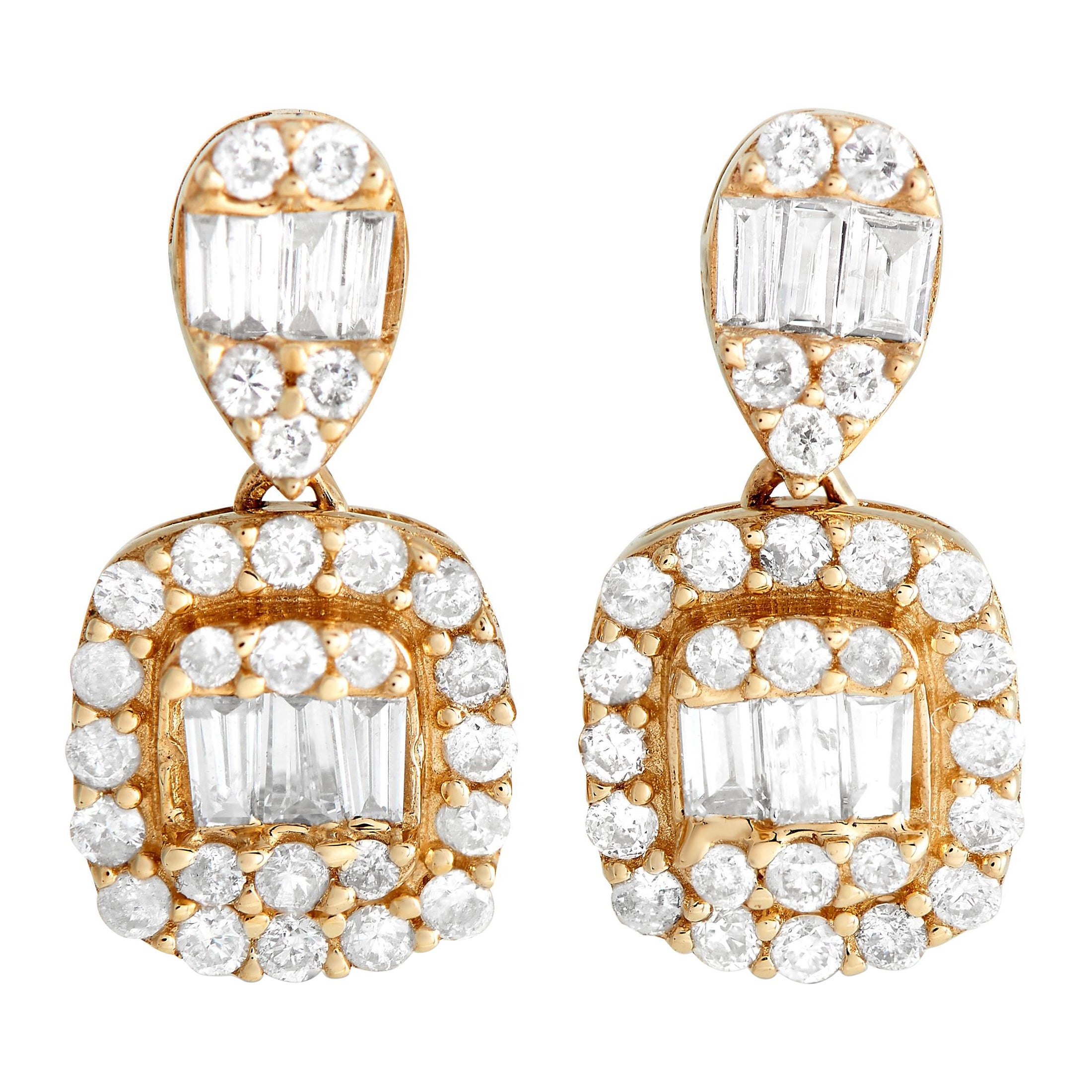 LB Exclusive 14K Yellow Gold 0.55ct Diamond Drop Earrings For Sale
