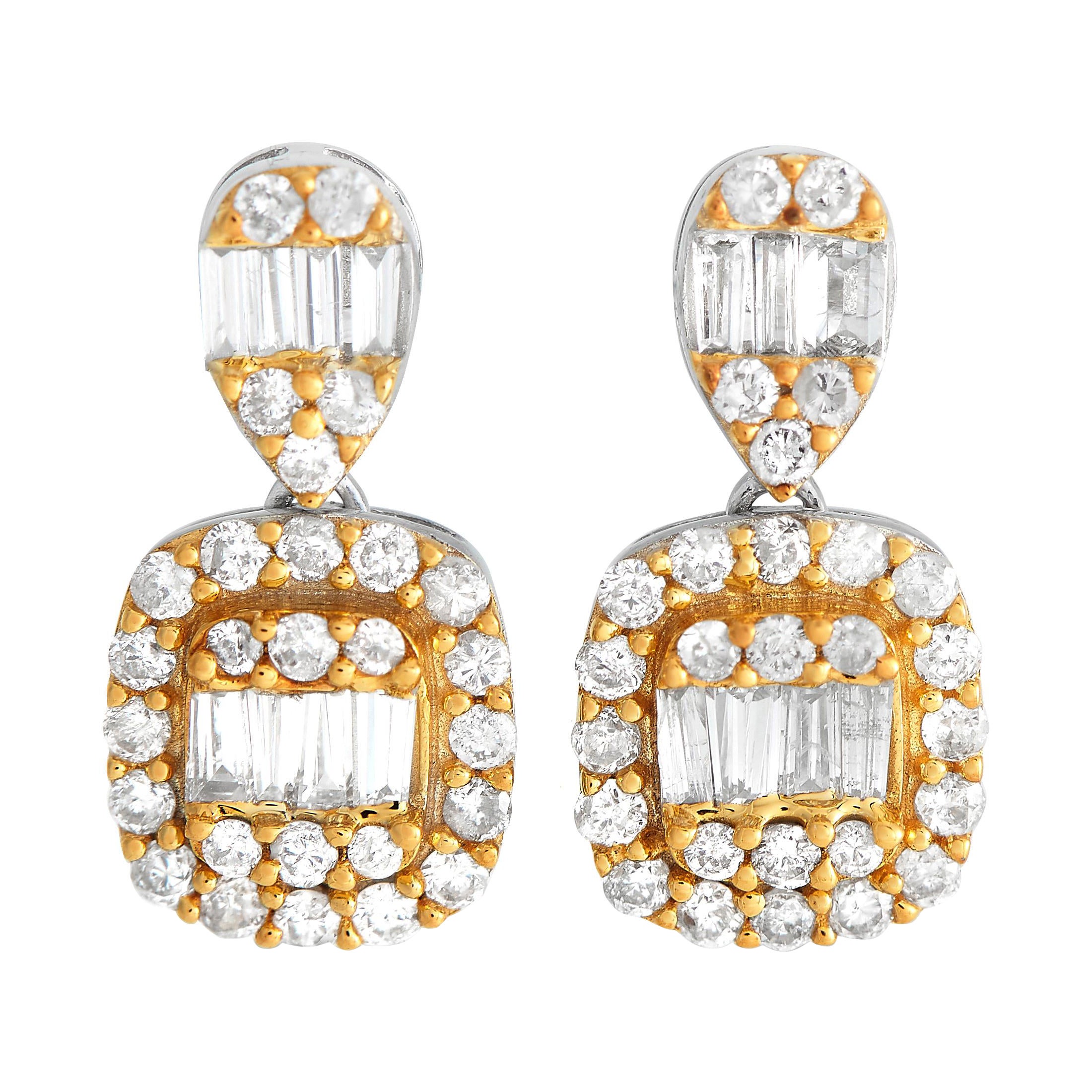 LB Exclusive 14K White and Yellow Gold 0.55ct Diamond Drop Earrings For Sale