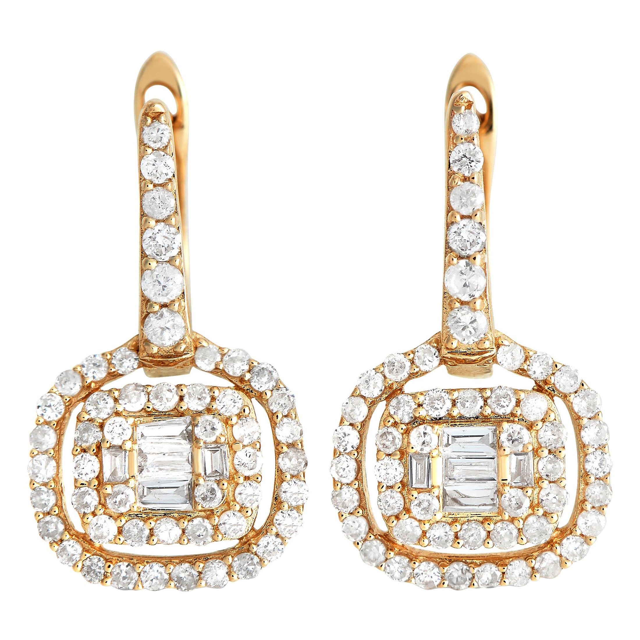 LB Exclusive 14K Yellow Gold 0.68ct Diamond Drop Earrings For Sale