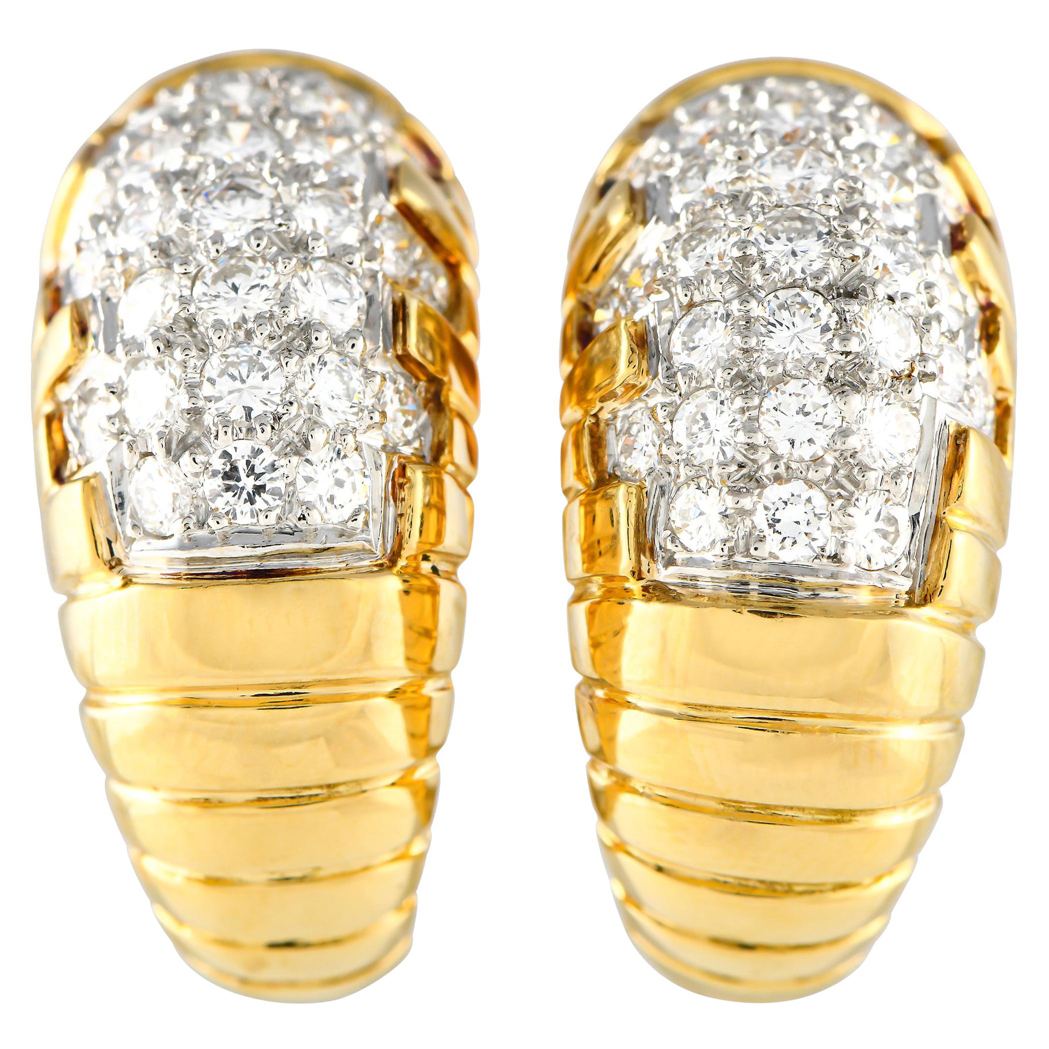 LB Exclusive 18K Yellow Gold 1.35ct Diamond Clip-On Earrings For Sale