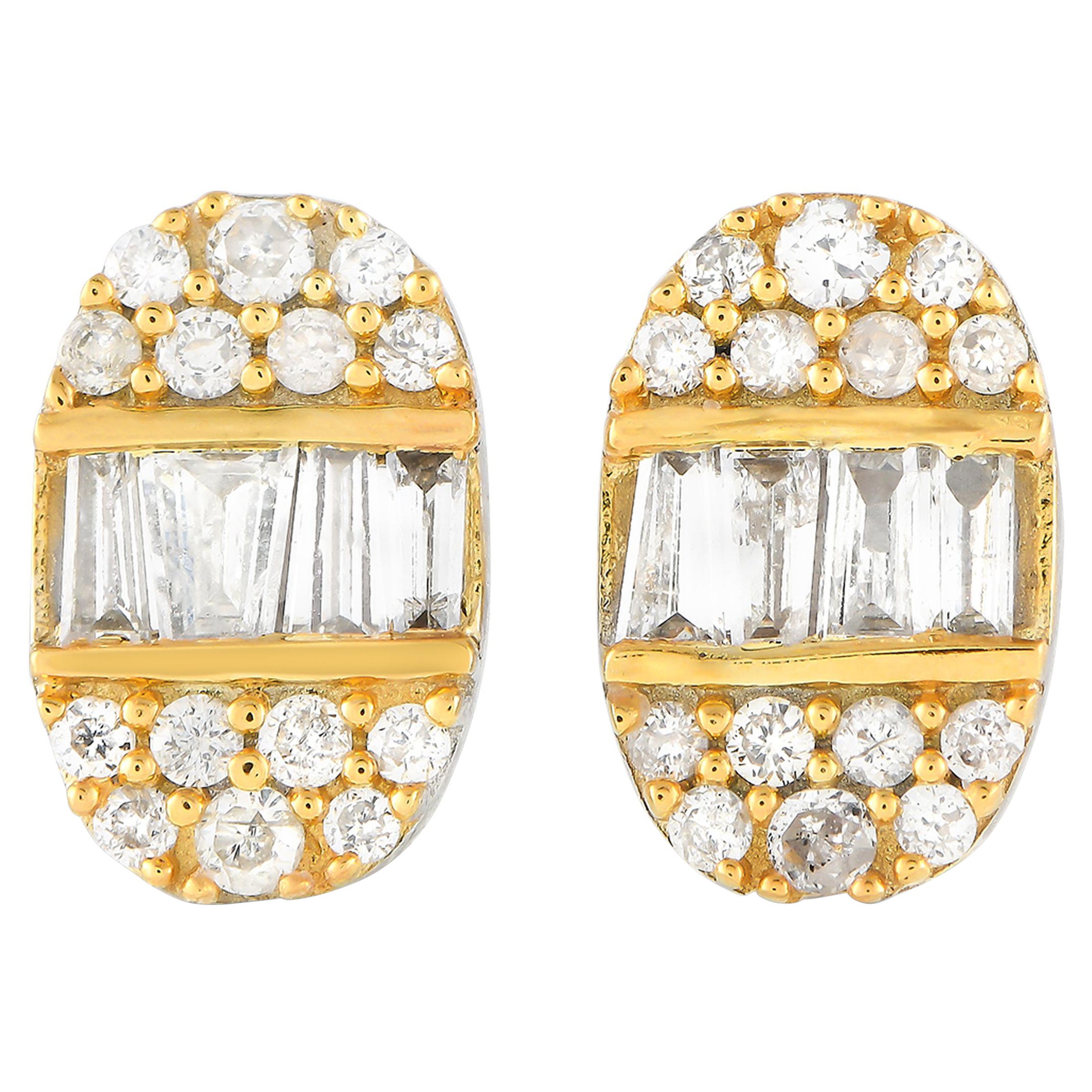 LB Exclusive 14K Weiß- und Gelbgold 0,30ct Diamant Oval Ohrringe im Angebot