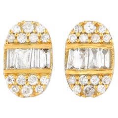 LB Exclusive - Boucles d'oreilles ovales en or blanc et jaune 14 carats avec diamants de 0,30 carat
