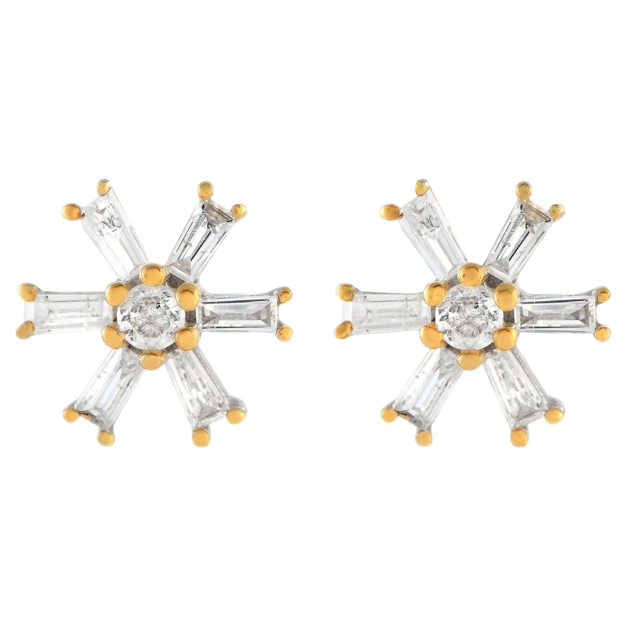 LB Exclusive 14K White and Yellow Gold 0.25ct Diamond Earrings For Sale