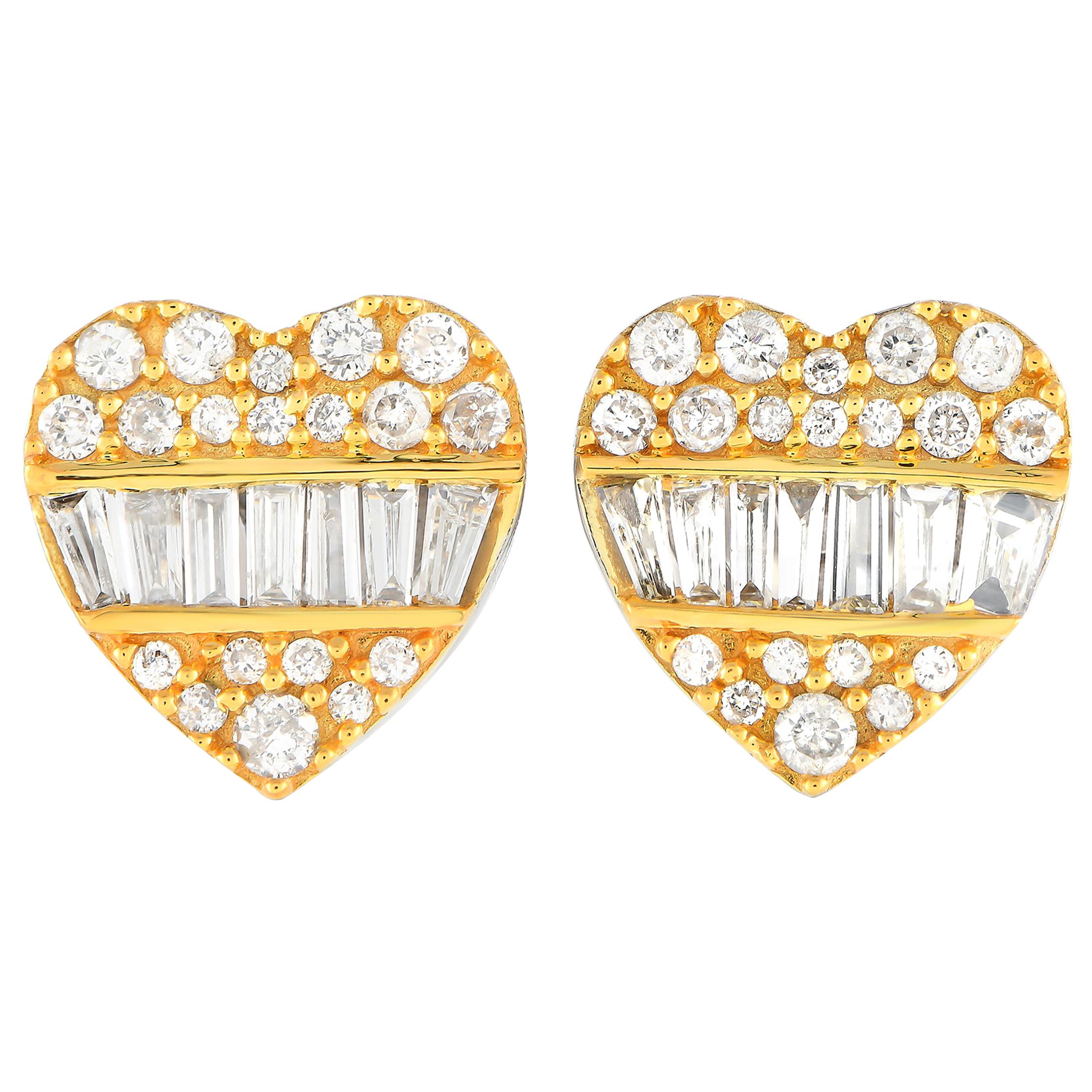 LB Exclusive 14K White and Yellow Gold 0.35ct Diamond Heart Earrings For Sale