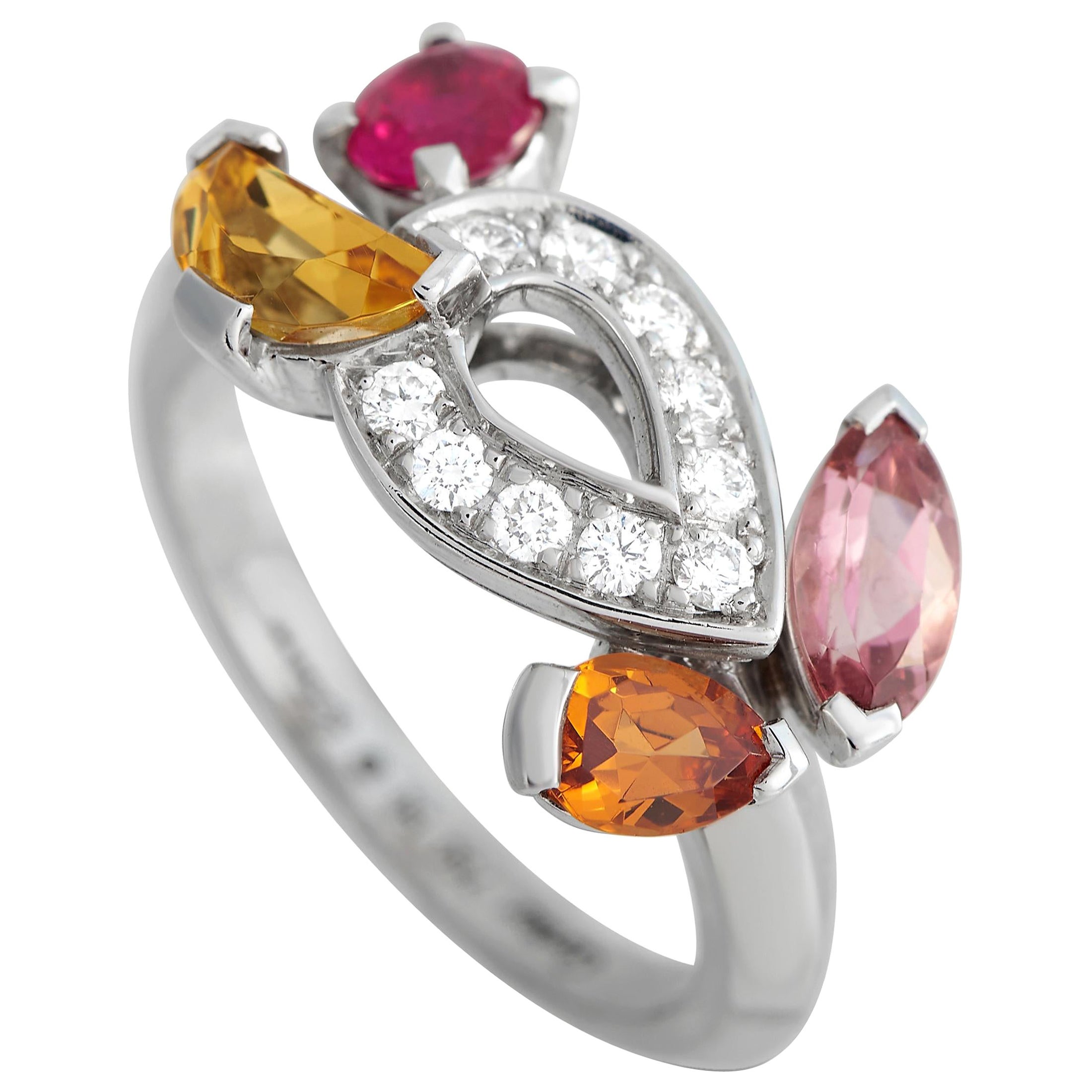 Cartier Sorbet 18K White Gold Diamond and Multi-Gemstone Ring