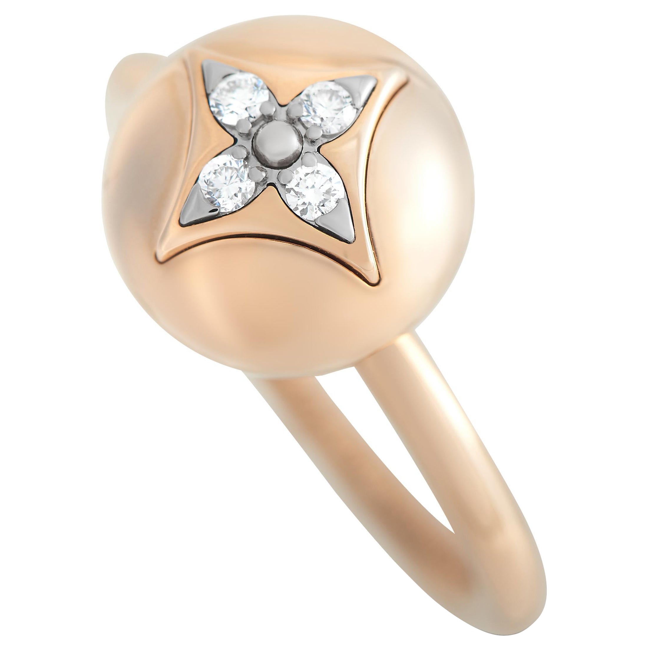Louis Vuitton Idylle Blossom Two-Row Ring, Pink Gold and Diamonds. Size 55