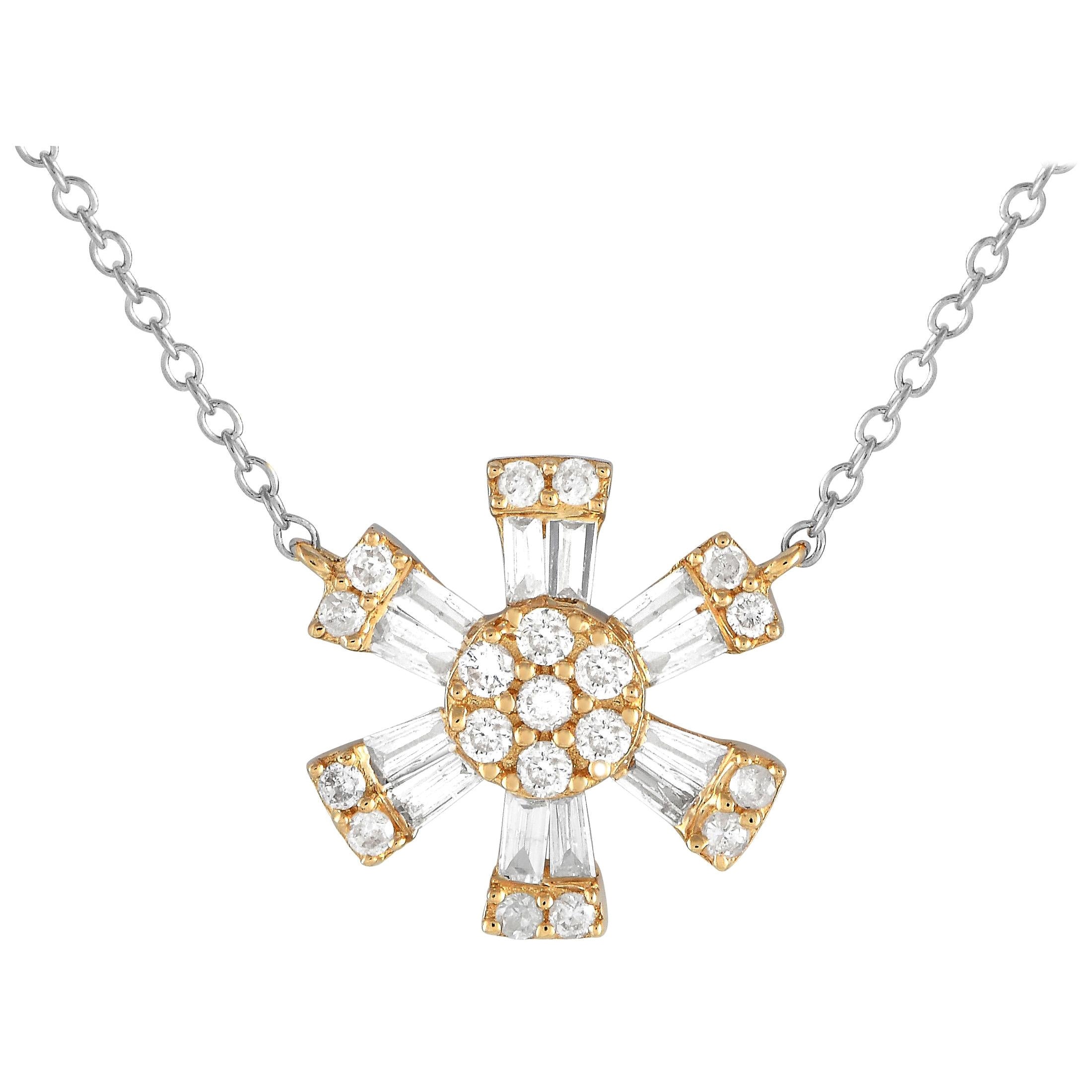 LB Exclusive 14K White and Yellow Gold 0.25ct Diamond Necklace For Sale
