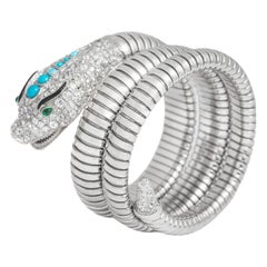 Dragon Snake Turquoise Diamond Emerald Platinum Gold Serpenti Tubogas Bracelet