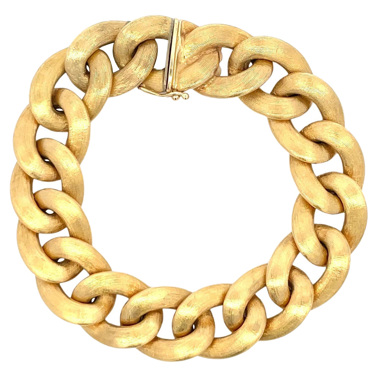 Vintage Cuban Link Brushed Finished Bracelet 18 Karat Yellow Gold 41 Grams For Sale