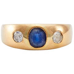 Vintage Sapphire and Diamond 14K Yellow Gold Three Stone Ring