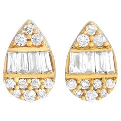 LB Exclusive Clous d'oreilles en or blanc et jaune 14 carats avec diamants en forme de poire de 0,20 carat