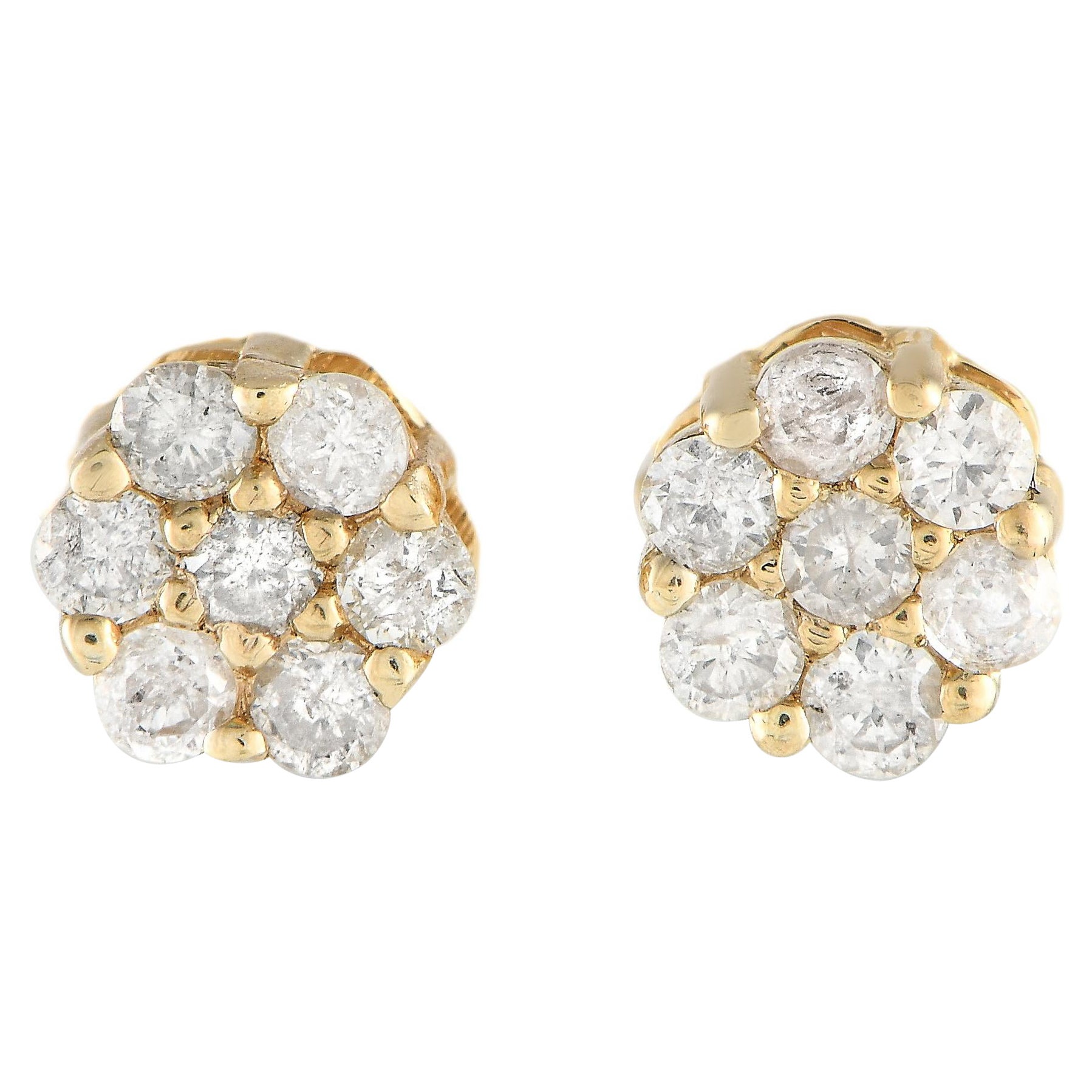 LB Exclusive 14K Yellow Gold 0.25ct Diamond Cluster Stud Earrings For Sale